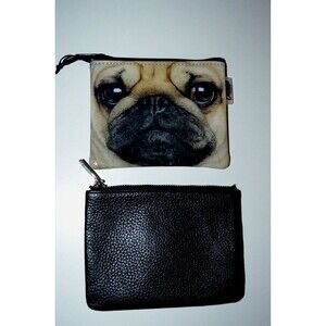 Lot of 2 CATSEYE London PUG Puppy Dog & Black FurArt Zippered Makeup Pouch Bag